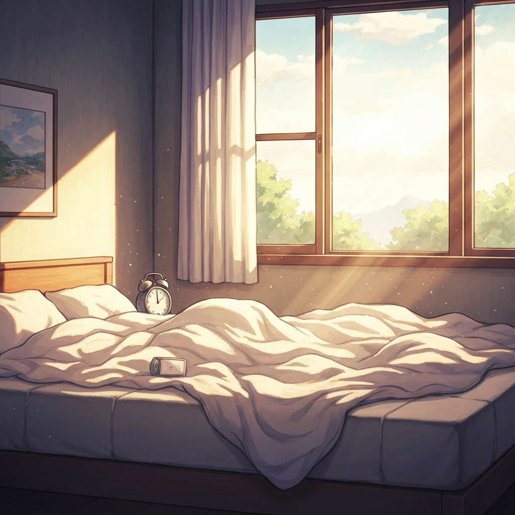 シーン「「離れたくない」とぐずる朝」のイラスト