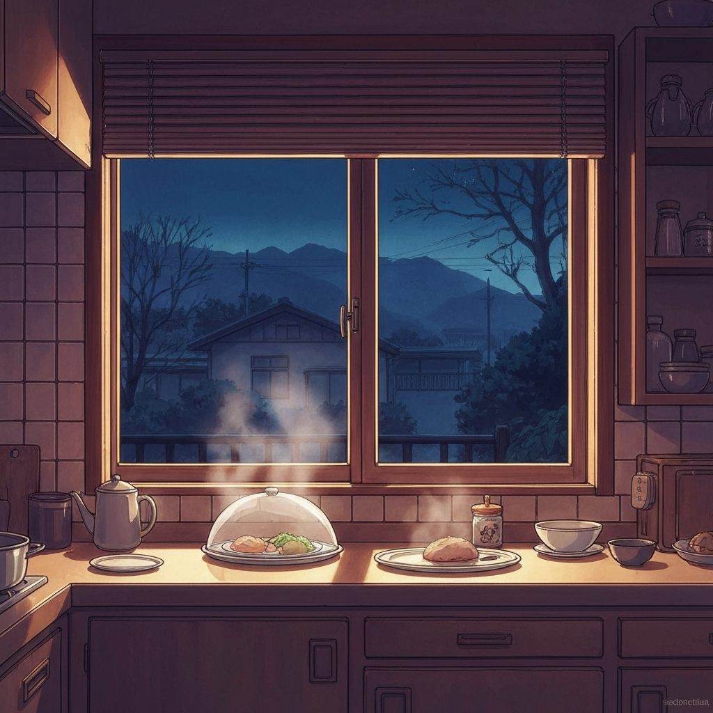 シーン「残業の夜、出迎え」のイラスト