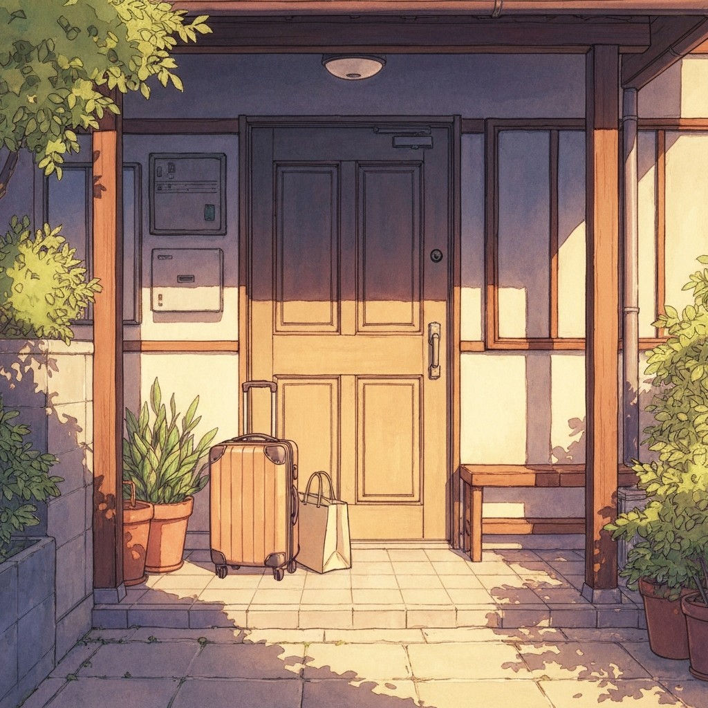 シーン「旅行帰り、ただいま」のイラスト