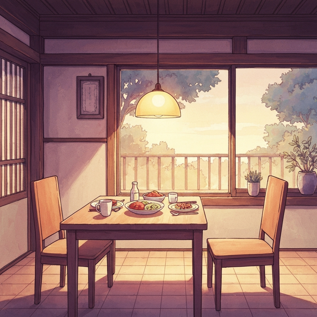 シーン「夕食、二人の時間」のイラスト