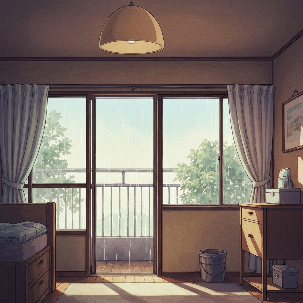シーン「雨の日の家」のイラスト