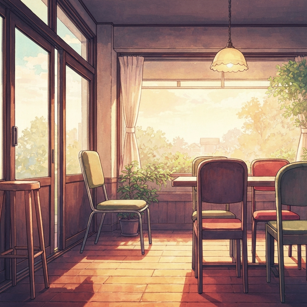 シーン「カフェで偶然」のイラスト