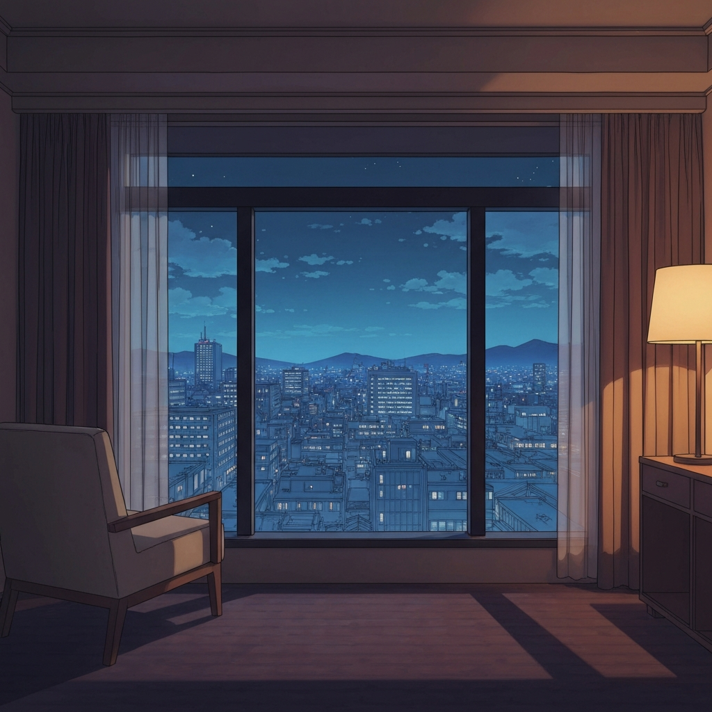 シーン「旅先のホテル」のイラスト